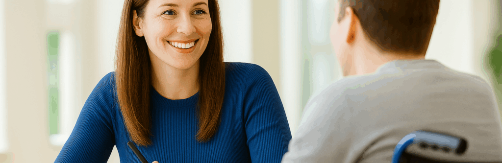 Référent handicap échangeant avec un salarié en situation de handicap lors d’un entretien individuel.