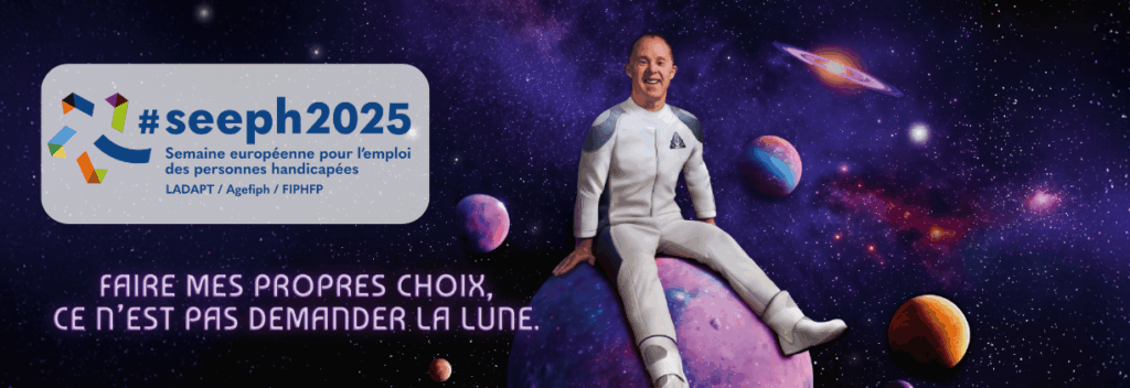 Campagne SEEPH 2025 montrant une personne en tenue d’astronaute assise sur une planète dans l’espace avec le message « Faire mes propres choix, ce n’est pas demander la lune